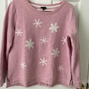 NWOT Talbots Pink with Embroidered Snowflakes Sweatshirt